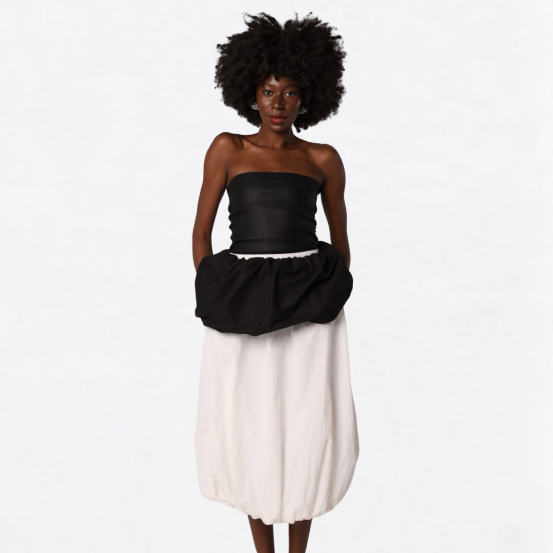 Black white layered long balloon skirt