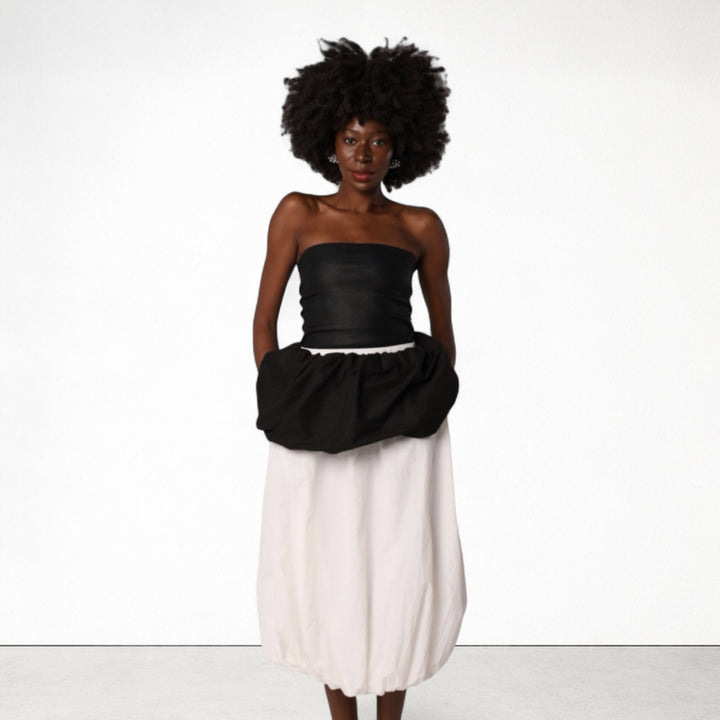 Black white layered long balloon skirt