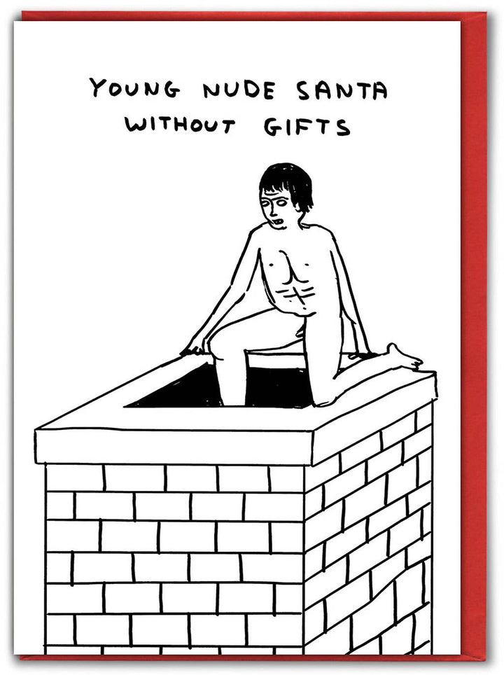 David Shrigley Funny Christmas Card - Young Nude Santa