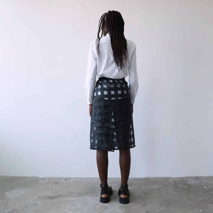Black checkered organza wrap skirt