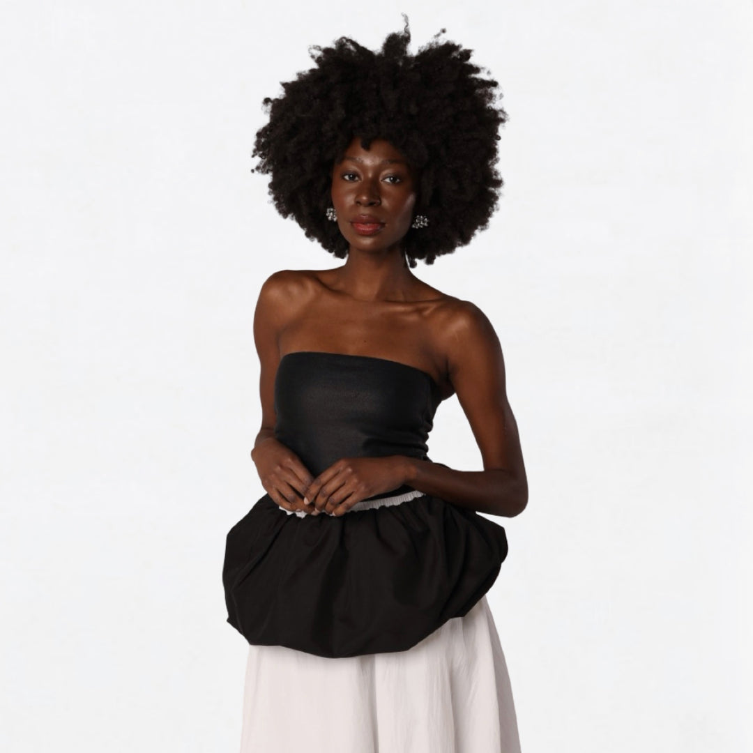 Black white layered long balloon skirt