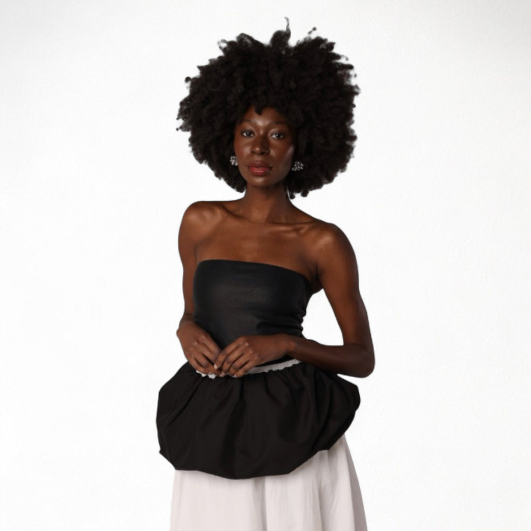 Black white layered long balloon skirt