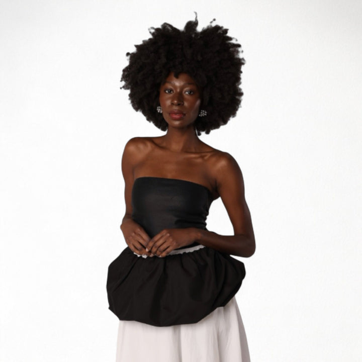 Black white layered long balloon skirt