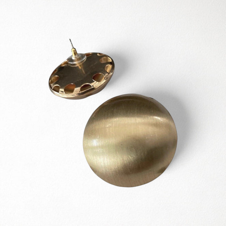 Big brushed gold stud earrings