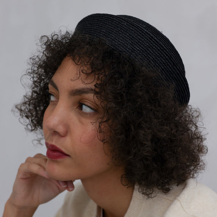 Black Straw Pillbox Hat