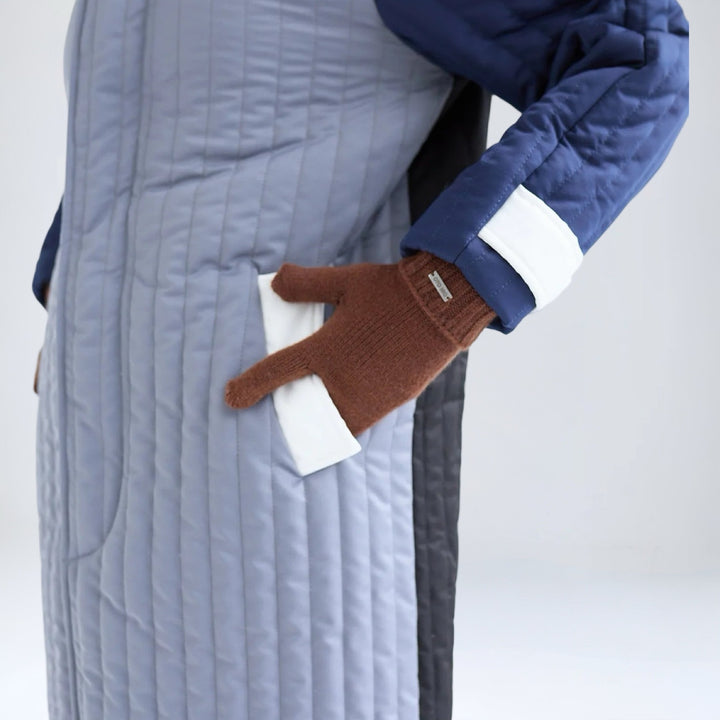 Grey Navy White Patchwork Colour Block Quilt Long Jacket