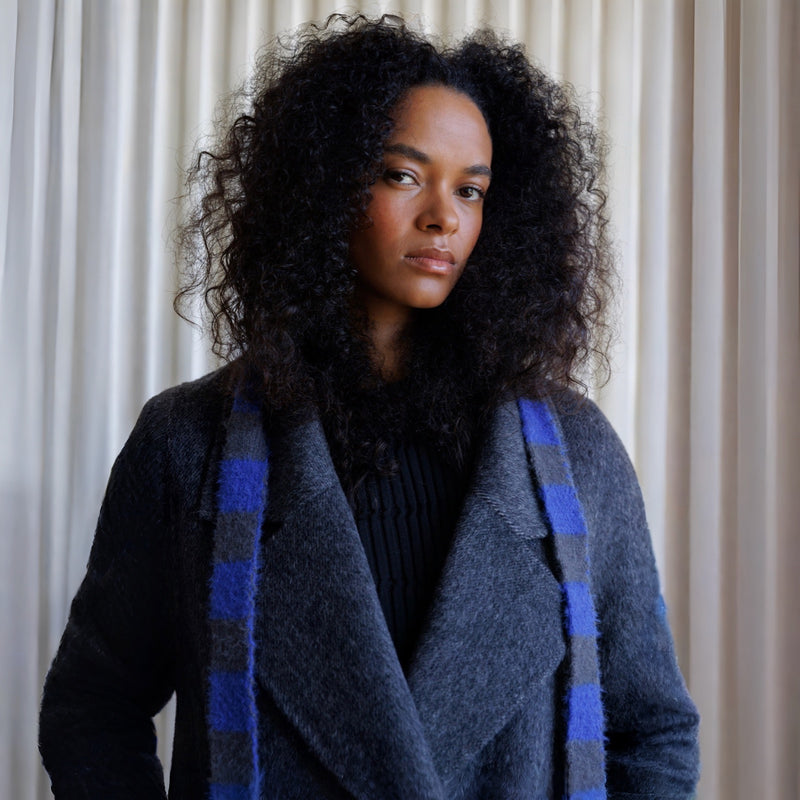 Skinny Blue Gray Striped Scarf
