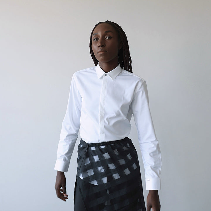 White bamboo shirt with hidden buttons