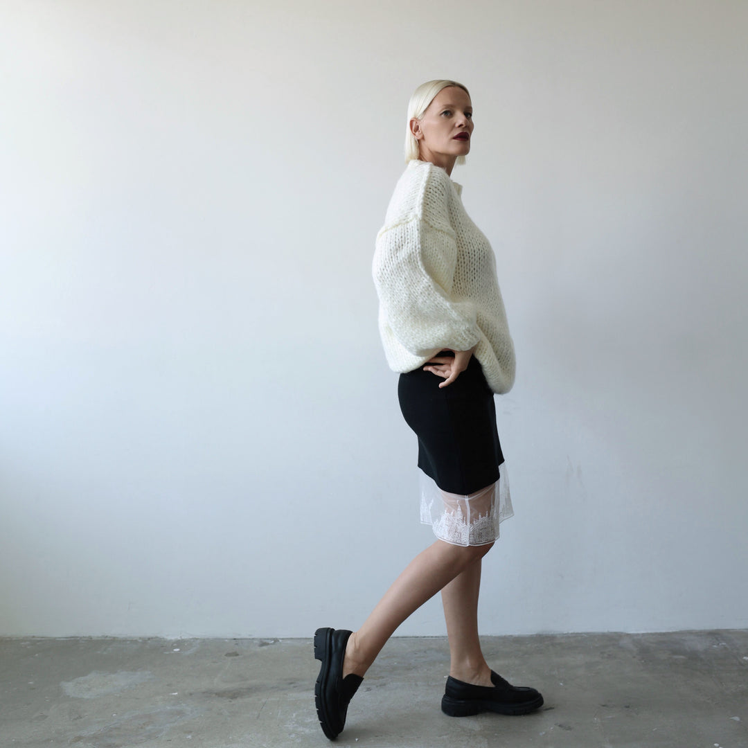 Beige wool chunky knit oversized jumper