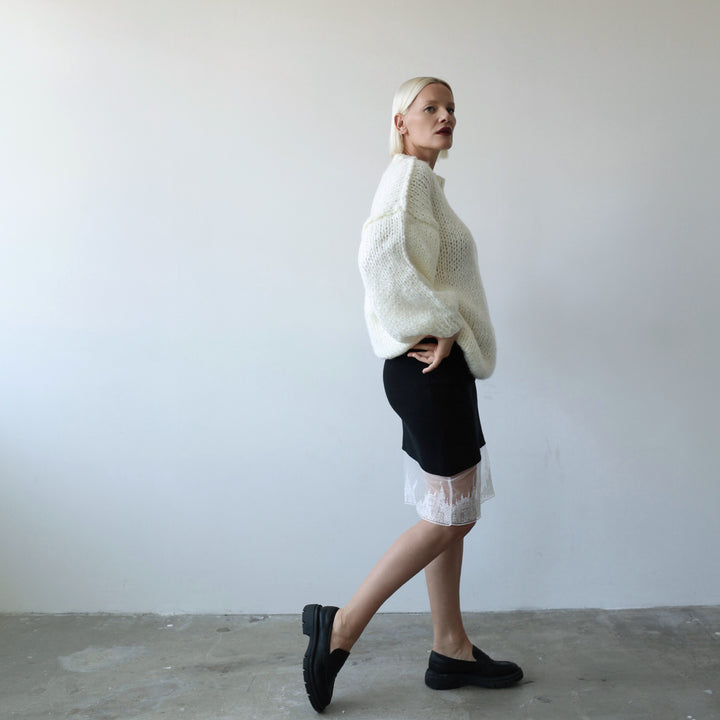 Beige wool chunky knit oversized jumper