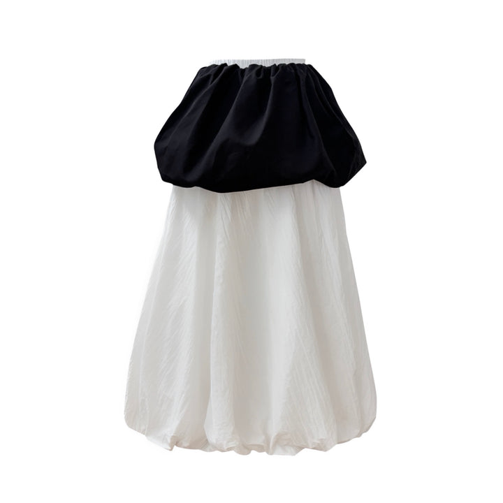 Black white layered long balloon skirt