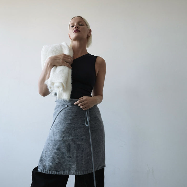 Grey Wrap Knitted Apron Skirt