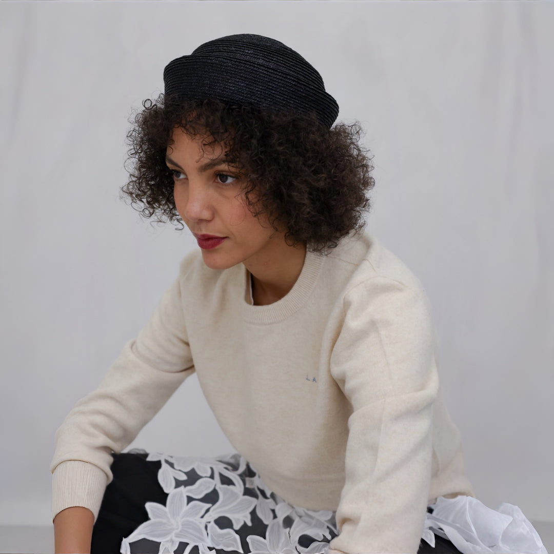 Black Straw Pillbox Hat