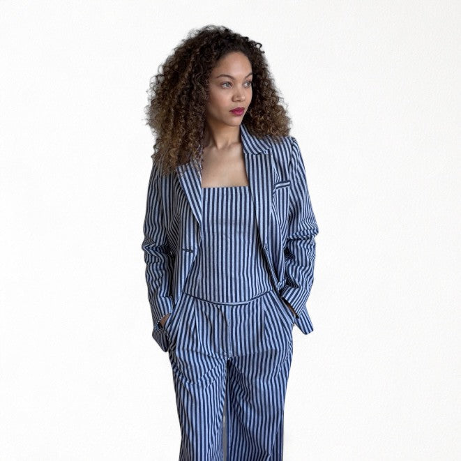 Blue White Striped Tailored Blazer
