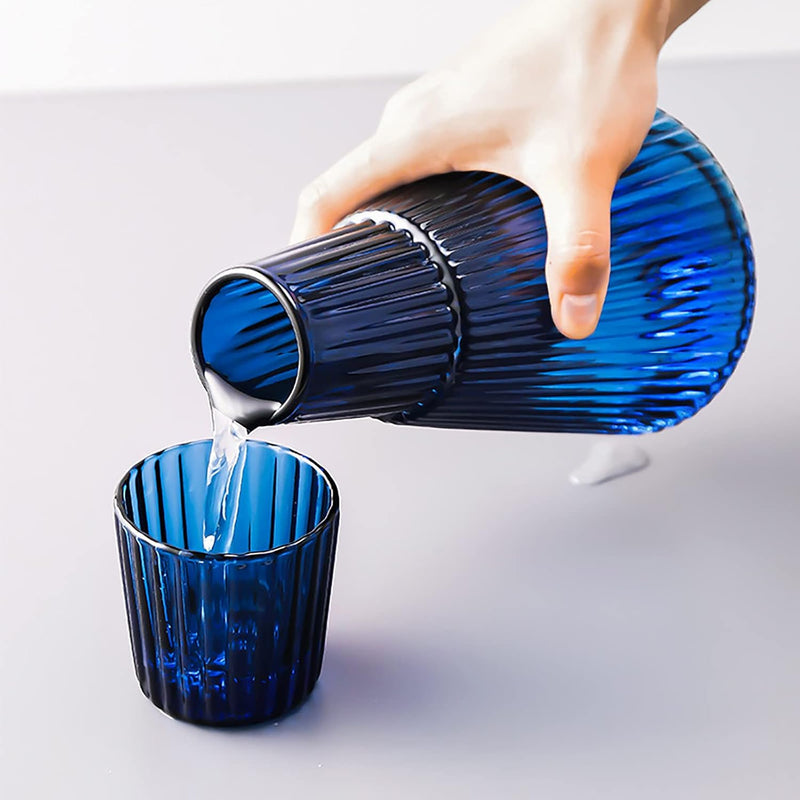 Blue Glass Vase & Glass Water set