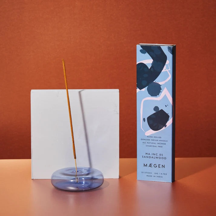 MÆGEN Hand Blown Glass Incense Holder Blue Dimple