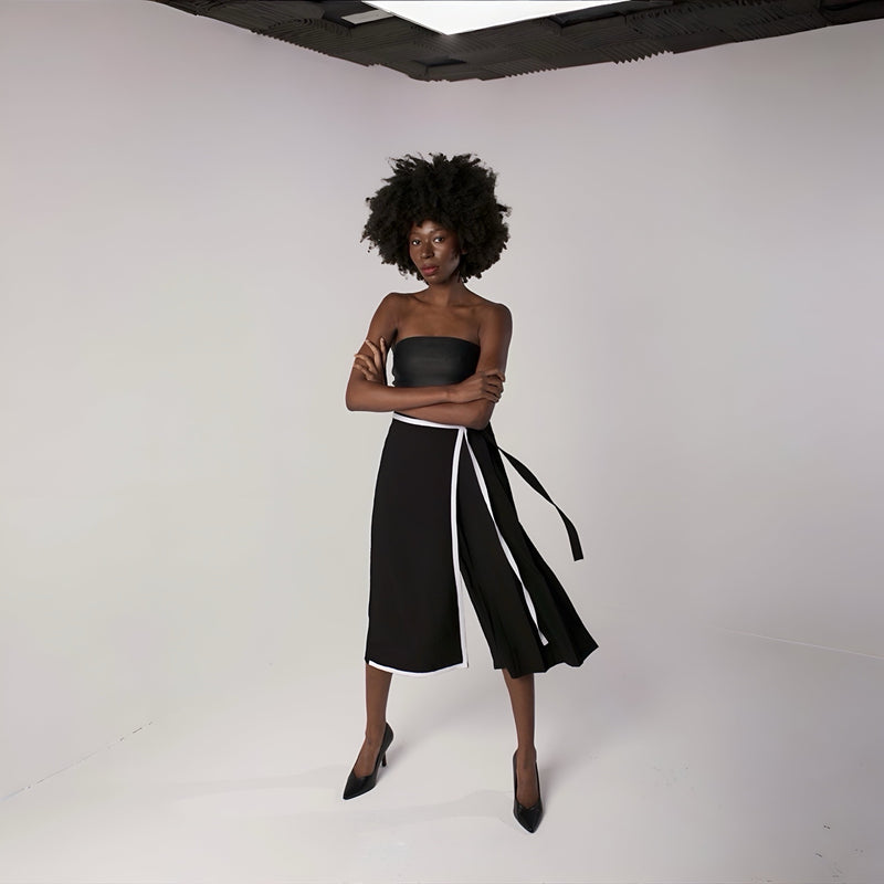Black Asymmetrical Culottes Trousers With Wrap Detail