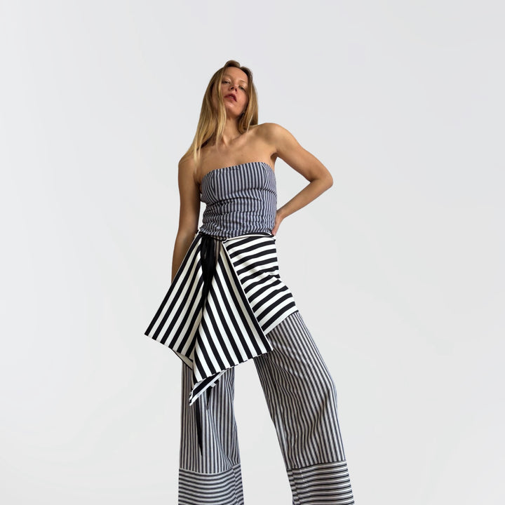 Striped multi-wear top or apron skirt layer