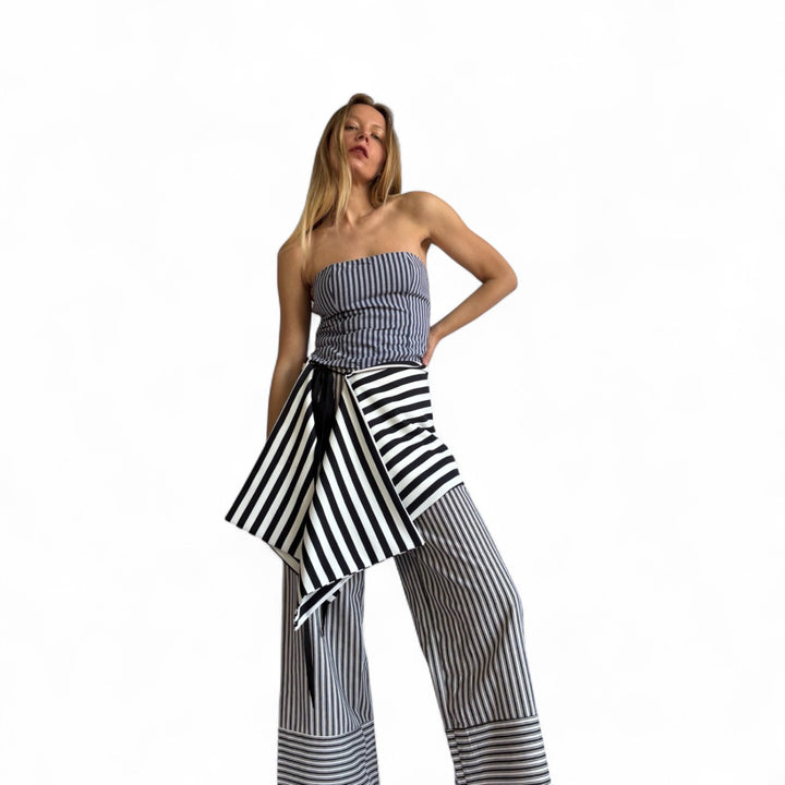 Striped multi-wear top or apron skirt layer