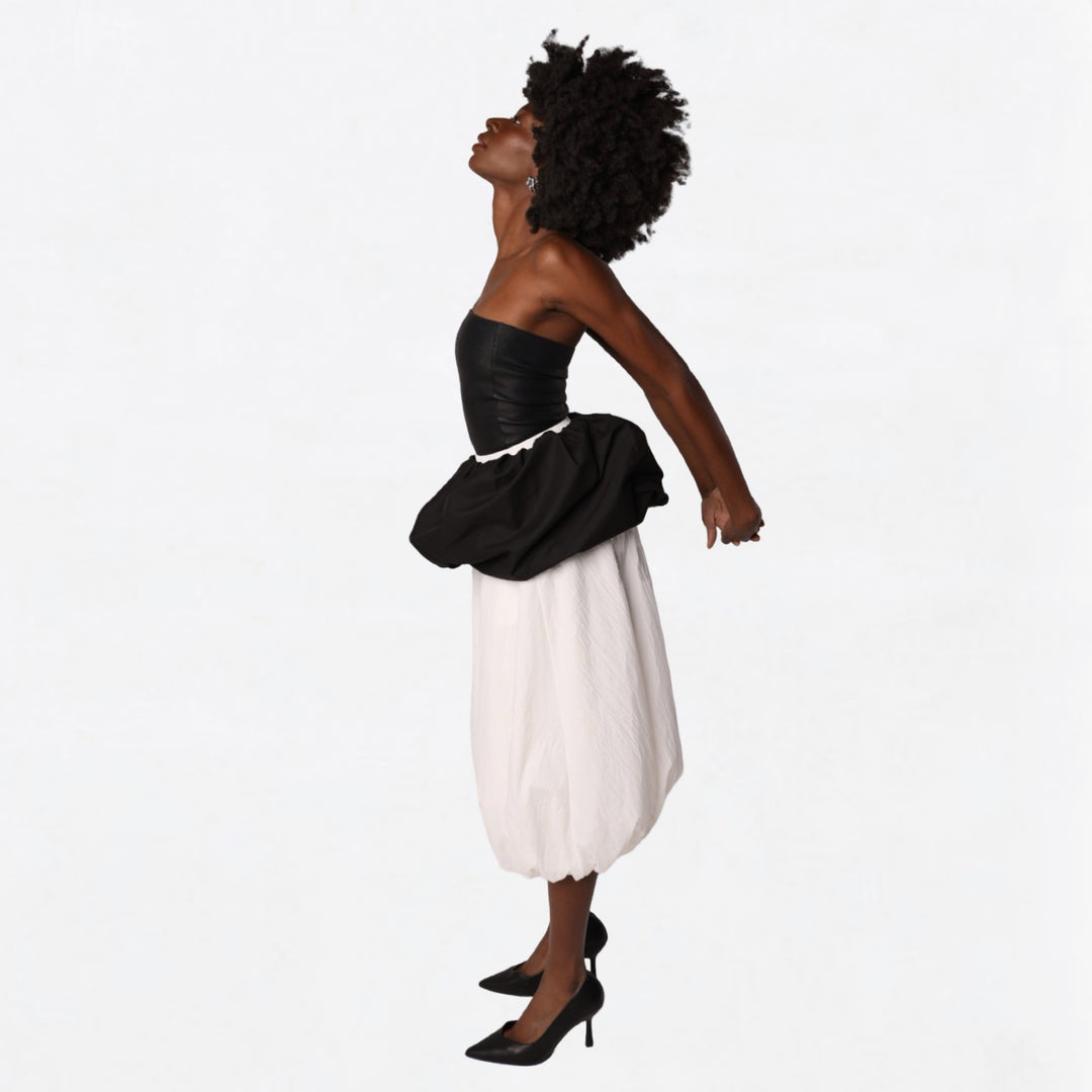 Black white layered long balloon skirt