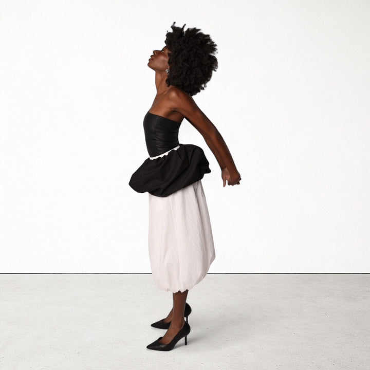Black white layered long balloon skirt