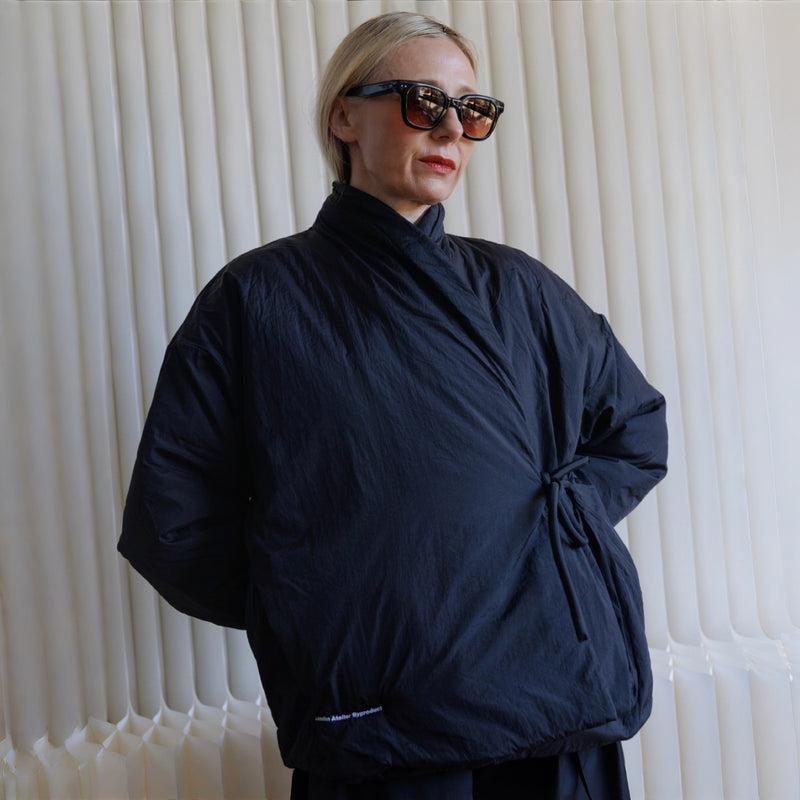 Black Quilted Wrap Kimono Jacket