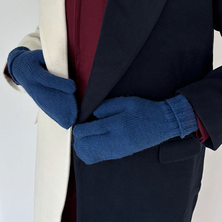 Blue Soft Two Finger Knitted Mitten Gloves