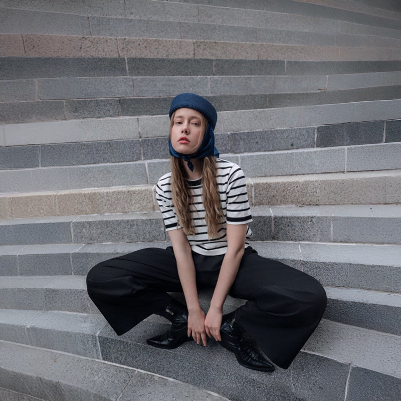 Navy Straw Pillbox Hat