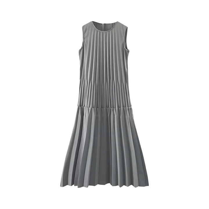Grey Accordion Layer Pleated Midi Dress