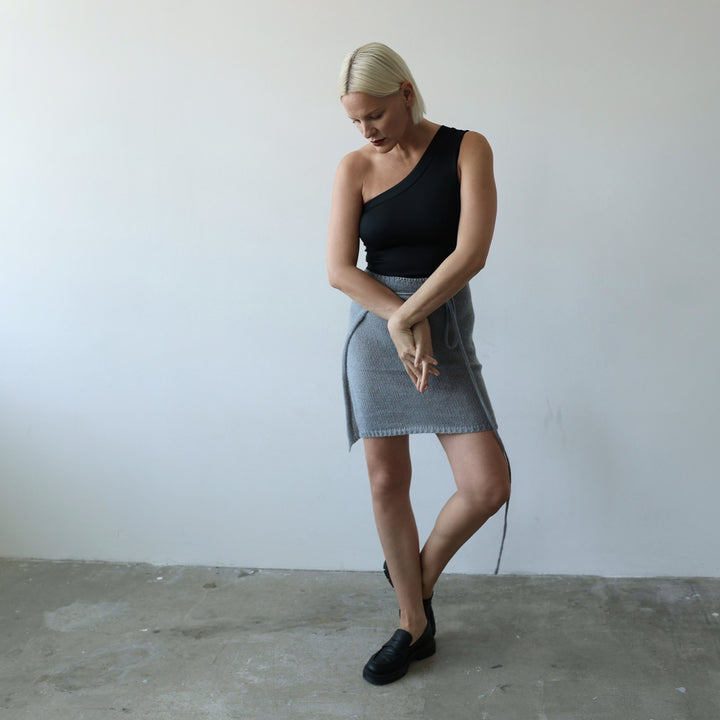 Grey Wrap Knitted Apron Skirt