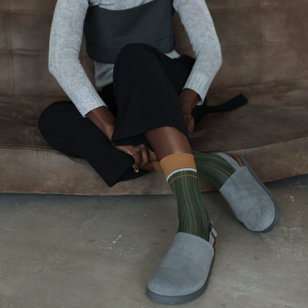 Color Block Green Orange Thin Socks