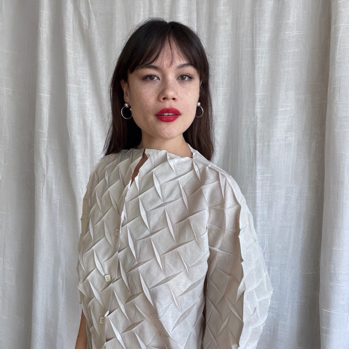 Cream Chevron Pleated Blouse