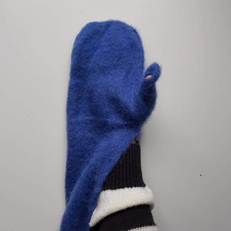 Cobalt Blue Wool Long Scarf With Mittens