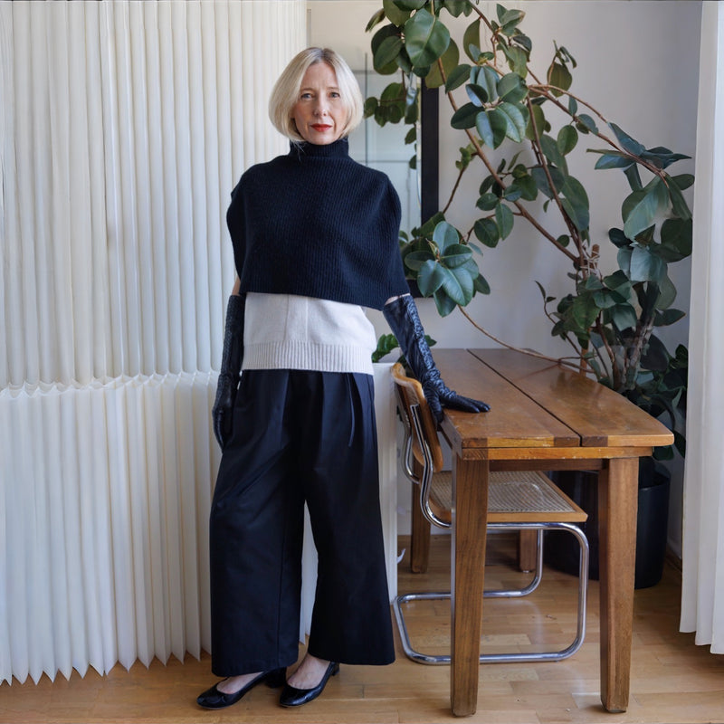 Black Wool High Neck Cape Shawl