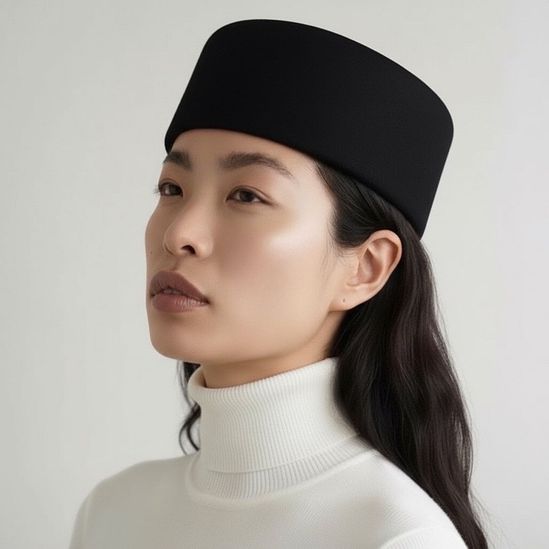 Black wool pillbox hat