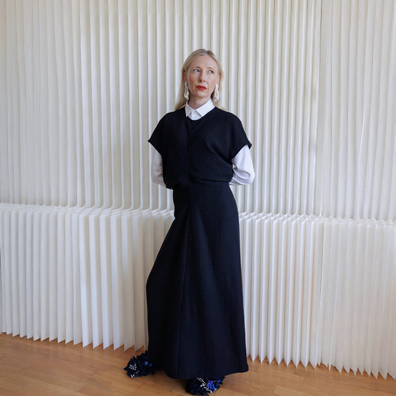 Black Crinkled A Line Dress