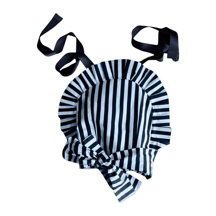 Black and white striped halter backless ruffle top