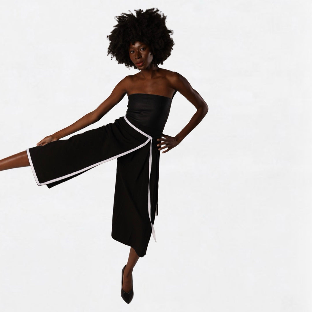 Black asymmetrical culottes with wrap detail