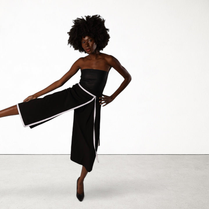Black asymmetrical culottes with wrap detail