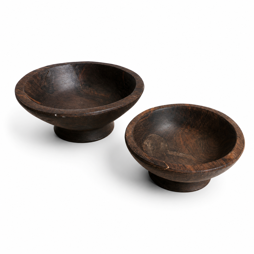 Set Of Two Kamagong Wood Hand Carved Bowls