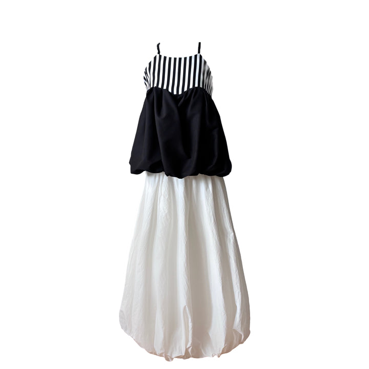 Black and white backless halter balloon top and skirt set