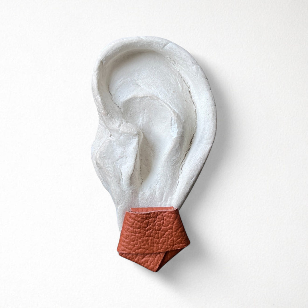 Origami grainy rust brown leather stud earrings