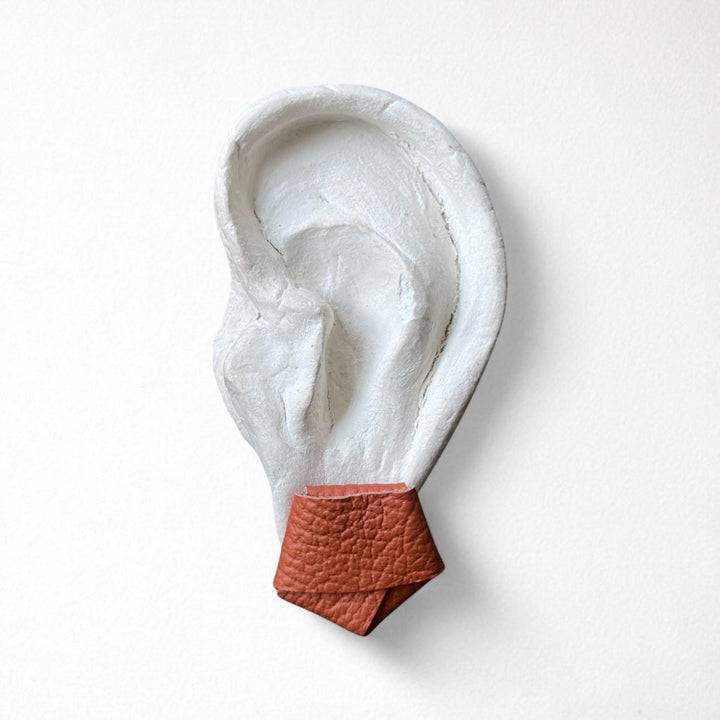 Origami grainy rust brown leather stud earrings