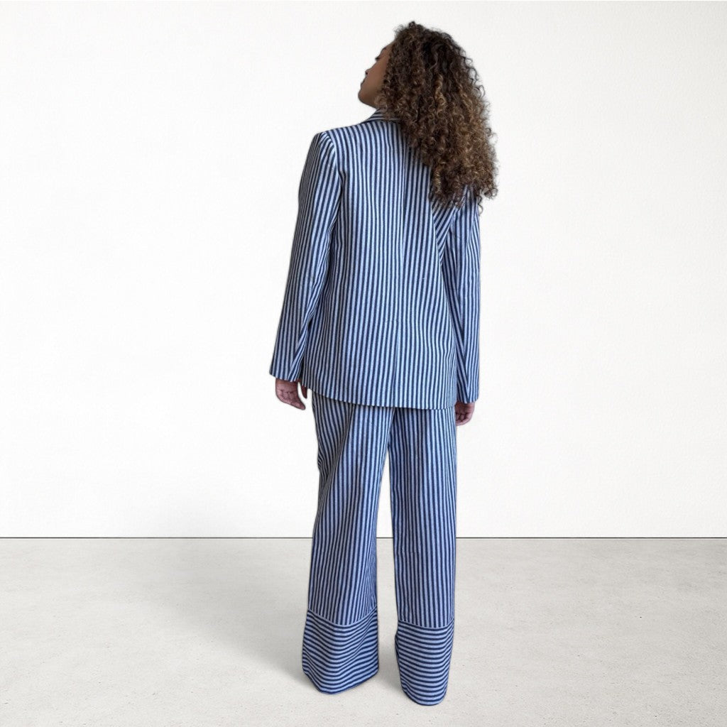 Blue White Striped Tailored Blazer