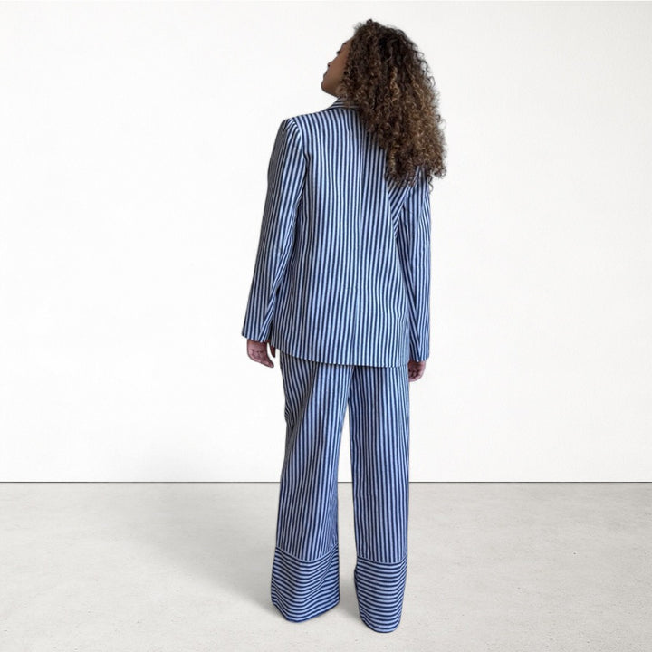 Blue White Striped Tailored Blazer