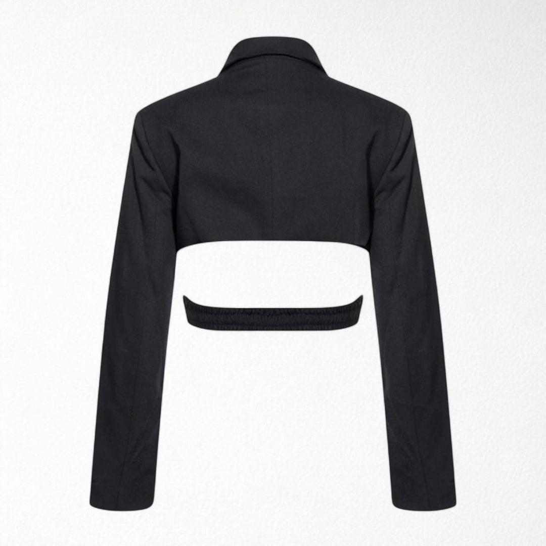 Reworked black blazer with wrap detail and cut out back