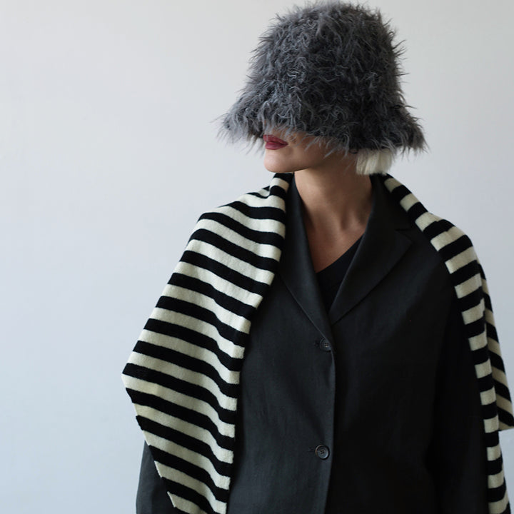 Striped Wool Large Triangle Knitted Scarf