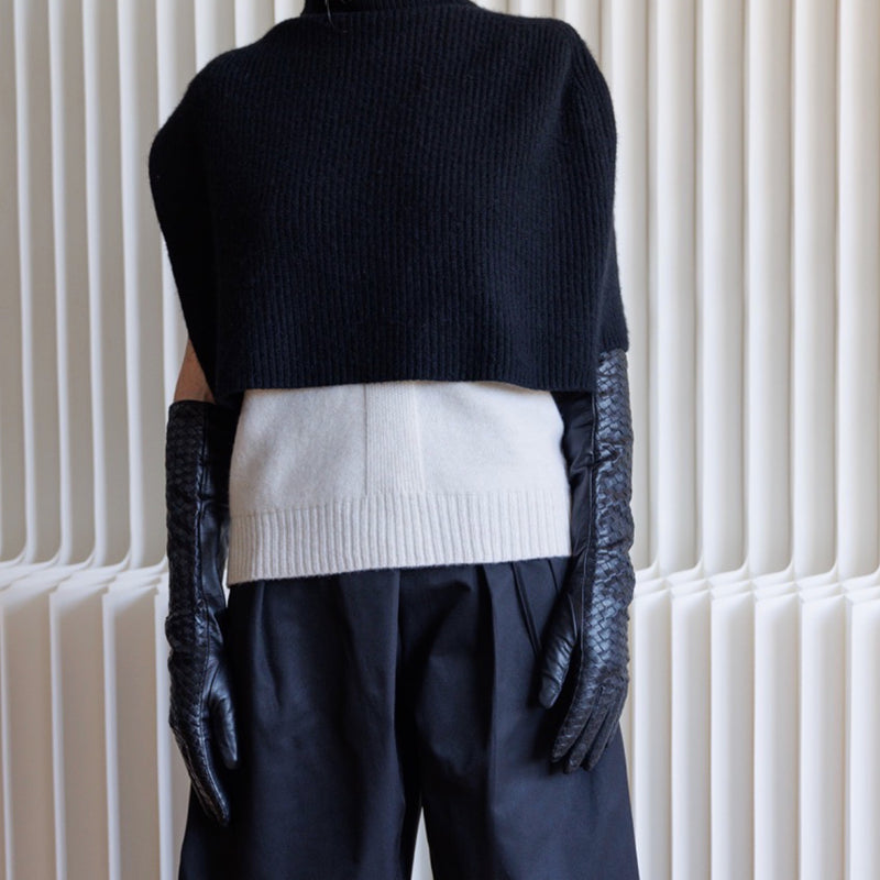 Black Woven Leather Long Gloves