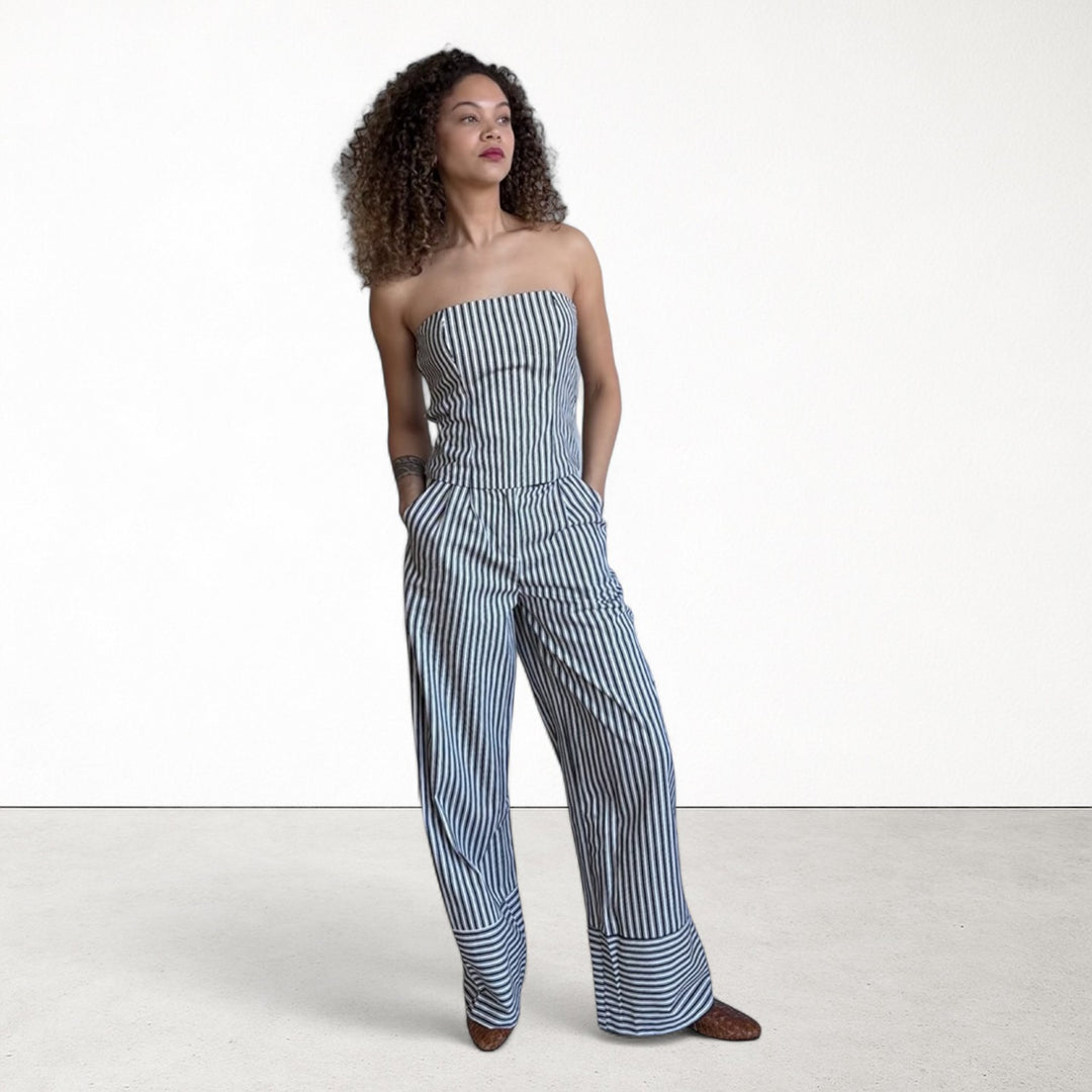 Black White Striped Wide Leg Trousers