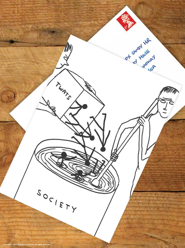 Funny A6 Art Postcard By David Shrigley - Twats In Society